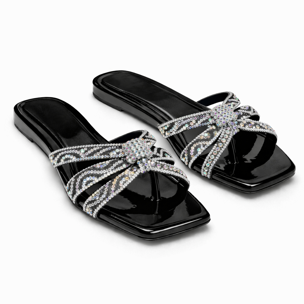 Women Rhinestone Embellished Slip On Sandals